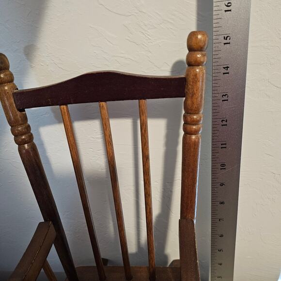 Vintage Wood Mini Rocking Chair 90s Cottage Decor Doll Chair Plant Holder Rustic - Picture 13 of 16